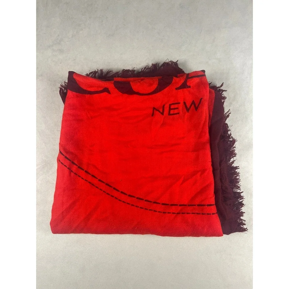 Coach New‎ York Red Burgundy Horse and Carriage Logo Oversized Square Scarf Wrap